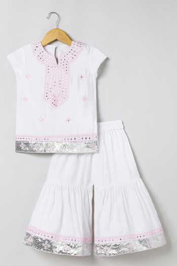 Buy_Byb Premium_White Chanderi Embroidery, Zari Top And Sharara Set _Online_at_Aza_Fashions
