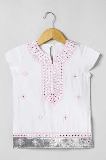 Buy_Byb Premium_White Chanderi Embroidery, Zari Top And Sharara Set 