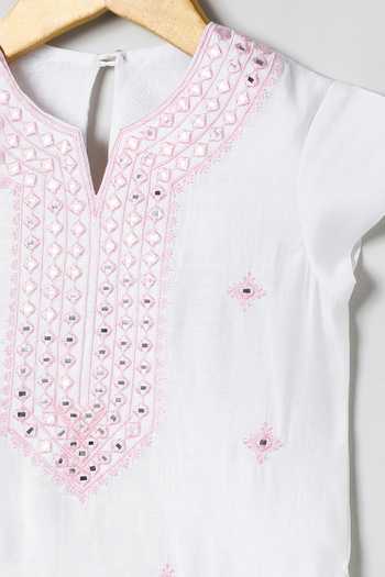 Byb Premium_White Chanderi Embroidery, Zari Top And Sharara Set 
