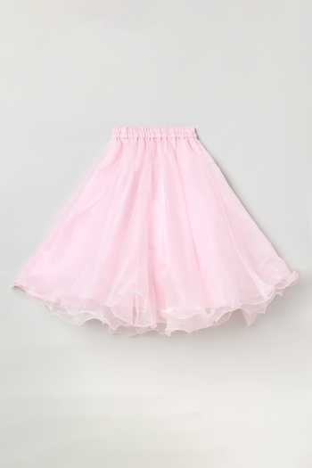 Buy_Byb Premium_Pink Silk, Organza Floral Bloom Embroidered Top With Lehenga 