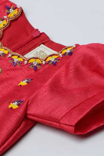 Buy_Byb Premium_Red Silk Beads Bird Hand Embroidered Lehenga Set _Online