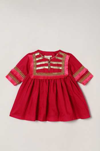 Shop_Byb Premium_Magenta Chanderi, Tulle Sequins Fringed Bodice Top Sharara Set _Online_at_Aza_Fashions