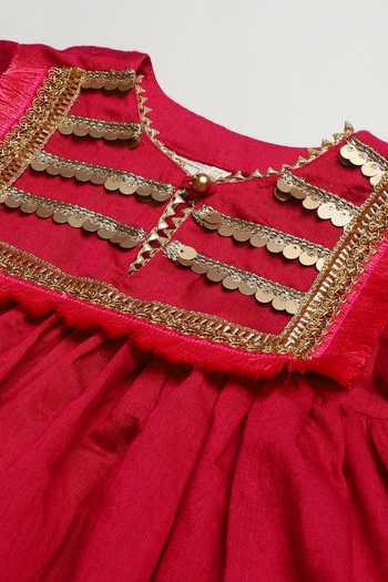 Buy_Byb Premium_Magenta Chanderi, Tulle Sequins Fringed Bodice Top Sharara Set 