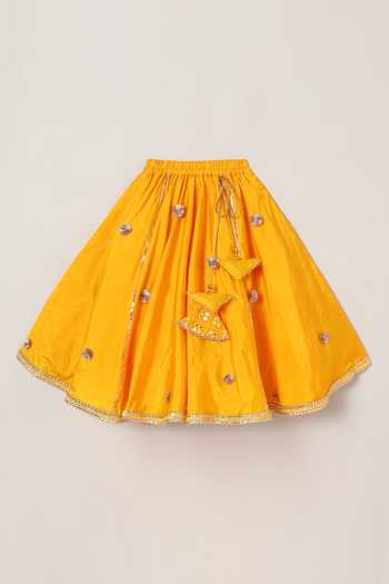 Buy_Byb Premium_Yellow Cotton, Silk, Acrylic Mirrors, Embroidery Blouse Skirt Set 