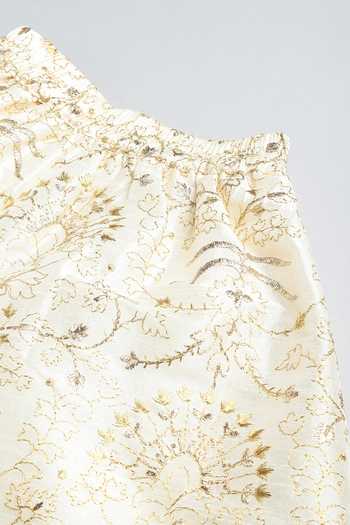 Buy_Byb Premium_Ivory Silk, Cotton Sequins, Embroidery Floral Crop Jacket And Culottes Set 