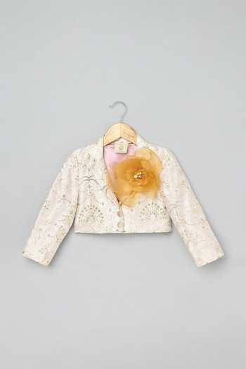 Shop_Byb Premium_Ivory Silk, Cotton Sequins, Embroidery Floral Crop Jacket And Culottes Set 