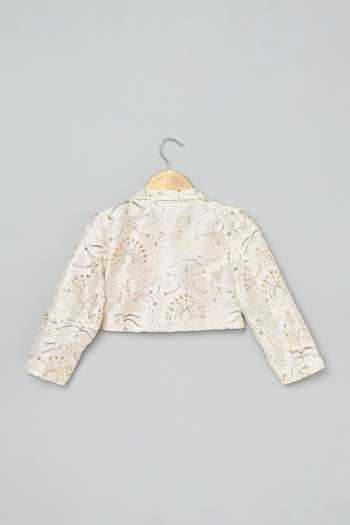 Byb Premium_Ivory Silk, Cotton Sequins, Embroidery Floral Crop Jacket And Culottes Set _Online
