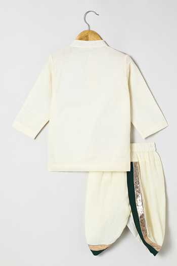 Shop_Byb Premium_Off White Cotton Embroidery Embellished Kurta Dhoti Set _Online_at_Aza_Fashions