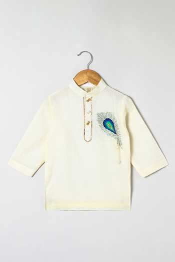 Buy_Byb Premium_Off White Cotton Embroidery Embellished Kurta Dhoti Set 