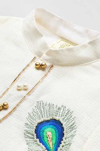 Byb Premium_Off White Cotton Embroidery Embellished Kurta Dhoti Set _Online