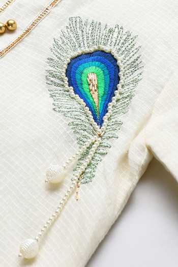 Buy_Byb Premium_Off White Cotton Embroidery Embellished Kurta Dhoti Set _Online