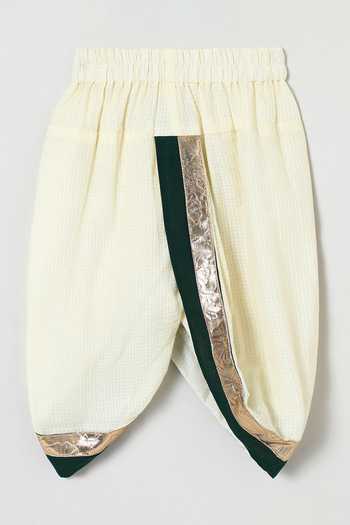 Byb Premium_Off White Cotton Embroidery Embellished Kurta Dhoti Set 