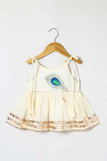 Shop_Byb Premium_Off White Cotton Embroidery, Beads Embellished Top And Palazzo Set _Online_at_Aza_Fashions