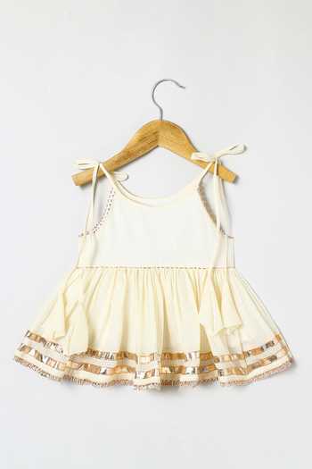 Byb Premium_Off White Cotton Embroidery, Beads Embellished Top And Palazzo Set _at_Aza_Fashions
