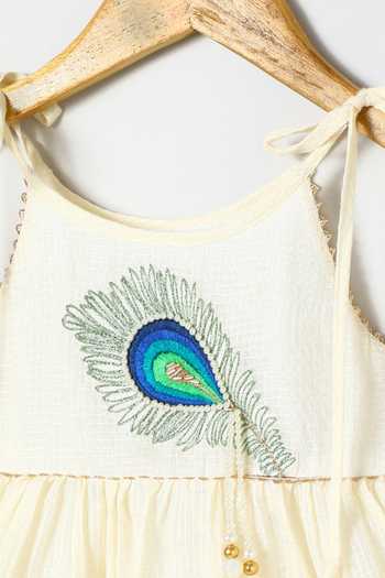 Byb Premium_Off White Cotton Embroidery, Beads Embellished Top And Palazzo Set 