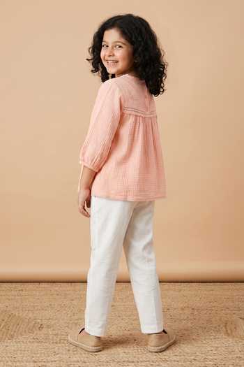 Shop_Byb Premium_Peach Denim Placement Embroidered Top _at_Aza_Fashions