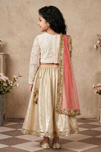 Shop_Byb Premium_Ivory Organza, Cotton, Brocade Pearls, Lace, Sequins Blouse Skirt Set _at_Aza_Fashions