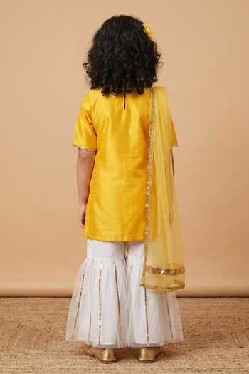 Shop_Byb Premium_Yellow Silk, Chiffon Gota Patti Border Embroidered Kurta Sharara Set _at_Aza_Fashions