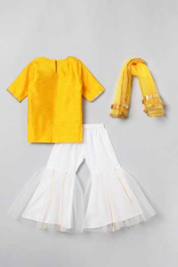 Byb Premium_Yellow Silk, Chiffon Gota Patti Border Embroidered Kurta Sharara Set 
