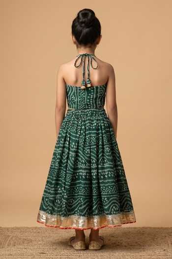 Shop_Byb Premium_Green Kota Doria Zari Dark Embellished Top And Skirt Set _at_Aza_Fashions