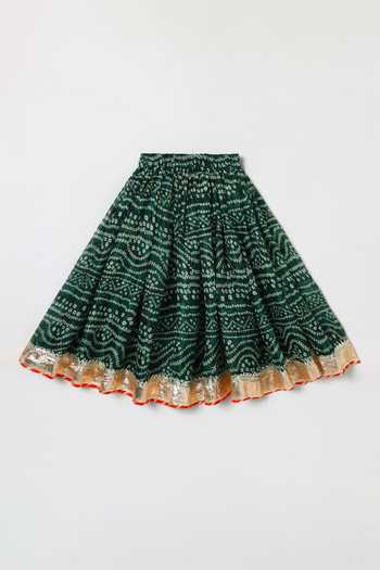 Byb Premium_Green Kota Doria Zari Dark Embellished Top And Skirt Set _at_Aza_Fashions