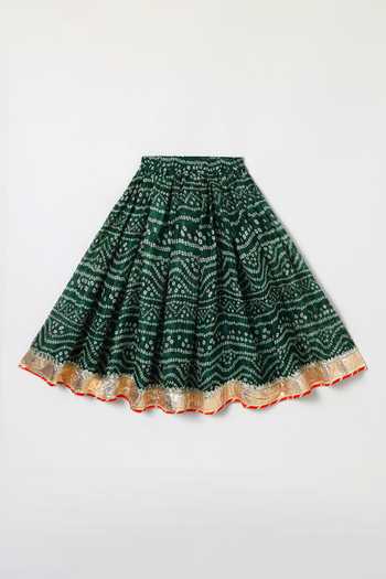 Buy_Byb Premium_Green Kota Doria Zari Dark Embellished Top And Skirt Set 