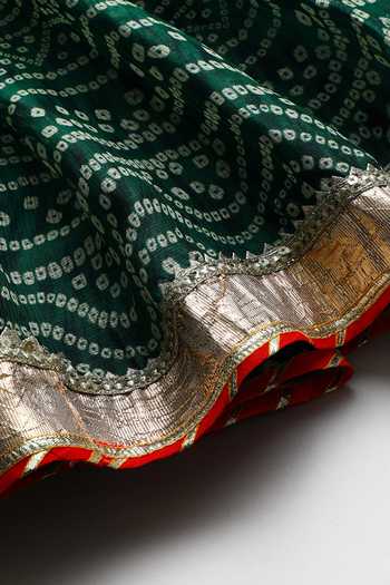 Shop_Byb Premium_Green Kota Doria Zari Dark Embellished Top And Skirt Set 