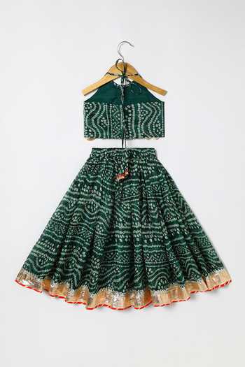 Buy_Byb Premium_Green Kota Doria Zari Dark Embellished Top And Skirt Set _Online