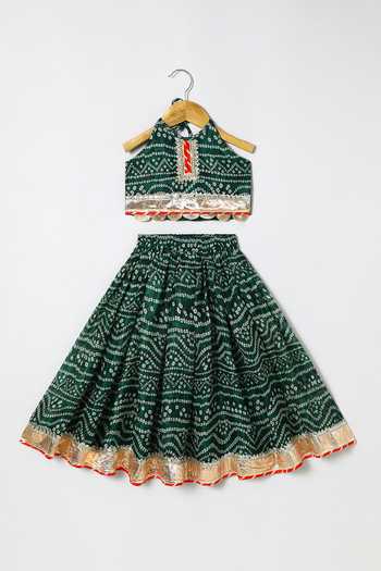 Byb Premium_Green Kota Doria Zari Dark Embellished Top And Skirt Set 