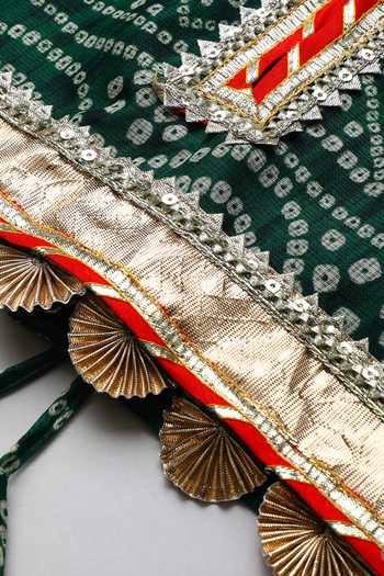 Byb Premium_Green Kota Doria Zari Dark Embellished Top And Skirt Set 