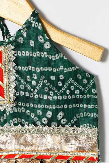 Byb Premium_Green Kota Doria Zari Dark Embellished Top And Skirt Set 