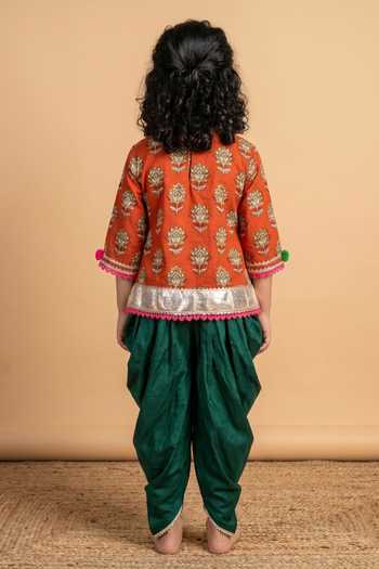 Shop_Byb Premium_Maroon Cotton Zari Embellished Kurta And Green Dhoti Pant Set _at_Aza_Fashions
