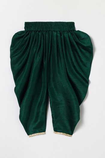 Shop_Byb Premium_Maroon Cotton Zari Embellished Kurta And Green Dhoti Pant Set _Online_at_Aza_Fashions