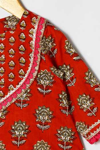 Byb Premium_Maroon Cotton Zari Embellished Kurta And Green Dhoti Pant Set 