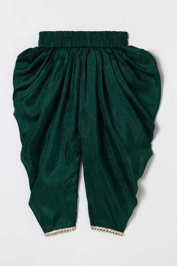 Byb Premium_Maroon Cotton Zari Embellished Kurta And Green Dhoti Pant Set 