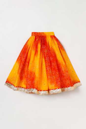 Byb Premium_Multicolor Kota Doria Fringe, Zari Designer Orange Embellished Top And Skirt Set _at_Aza_Fashions