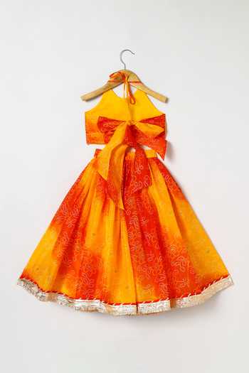 Shop_Byb Premium_Multicolor Kota Doria Fringe, Zari Designer Orange Embellished Top And Skirt Set _Online