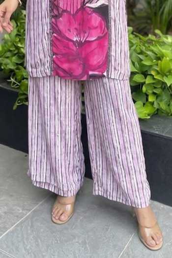 Ajiesh Oberoi_Pink Crepe, Bamboo Round Neck, Yes Floral Print Kurta And Pant Set _Online_at_Aza_Fashions