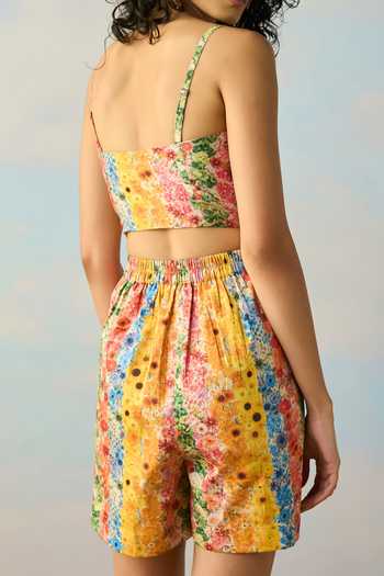 Shop_Dash And Dot_Multi Color Satin Collared Neck, Botanical Stripe Print Shirt And Shorts Set _Online_at_Aza_Fashions