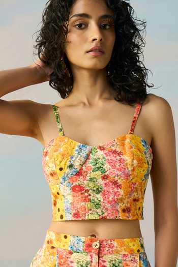 Dash And Dot_Multi Color Satin Collared Neck, Botanical Stripe Print Shirt And Shorts Set _at_Aza_Fashions