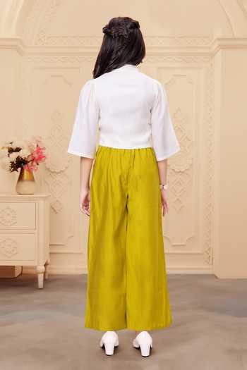 Shop_Mini Stitch_Off White Rayon Tassels Coconut Embroidered Top And Palazzo Set _at_Aza_Fashions