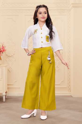 Buy_Mini Stitch_Off White Rayon Tassels Coconut Embroidered Top And Palazzo Set _Online_at_Aza_Fashions
