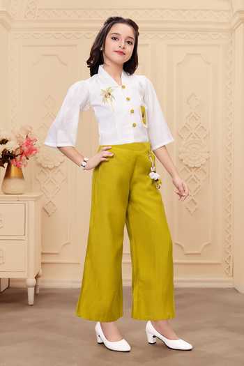 Shop_Mini Stitch_Off White Rayon Tassels Coconut Embroidered Top And Palazzo Set _Online_at_Aza_Fashions