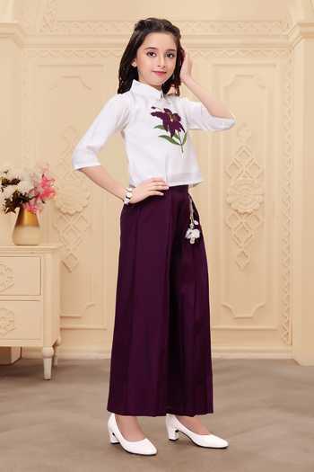 Mini Stitch_Off White Rayon Tassels Applique Work Top And Palazzo Set _Online_at_Aza_Fashions