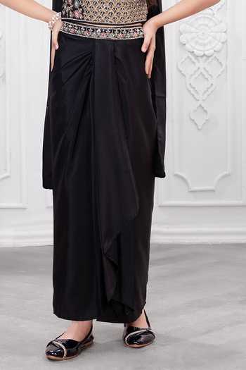 Buy_Mini Stitch_Black Georgette Floral Embroidered Top Skirt Set _Online_at_Aza_Fashions