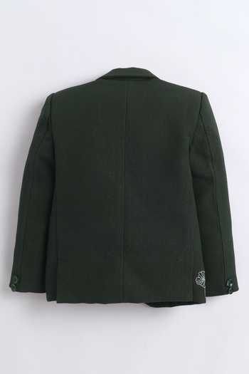 Shop_Mini Stitch_Olive Green Cotton Jungle Embroidered Blazer _at_Aza_Fashions