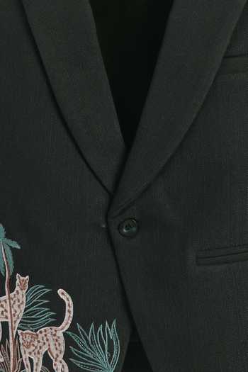 Buy_Mini Stitch_Olive Green Cotton Jungle Embroidered Blazer _Online_at_Aza_Fashions