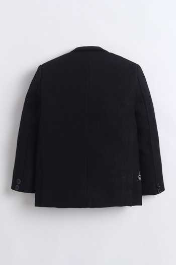 Shop_Mini Stitch_Black Cotton Jungle Embroidered Blazer _at_Aza_Fashions