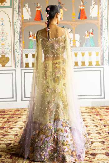 Shop_Moledro_Purple Net, Organza, Viscose Sweetheart Neck Sequin Embellished Lehenga Set _at_Aza_Fashions