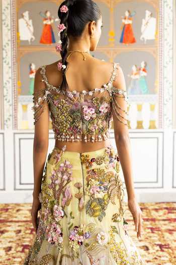 Moledro_Purple Net, Organza, Viscose Sweetheart Neck Sequin Embellished Lehenga Set _Online_at_Aza_Fashions